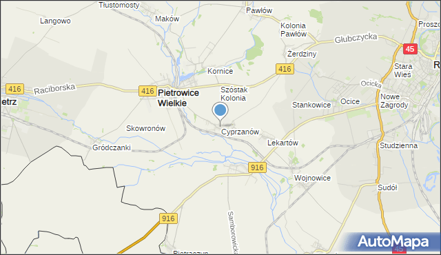 mapa Cyprzanów, Cyprzanów na mapie Targeo